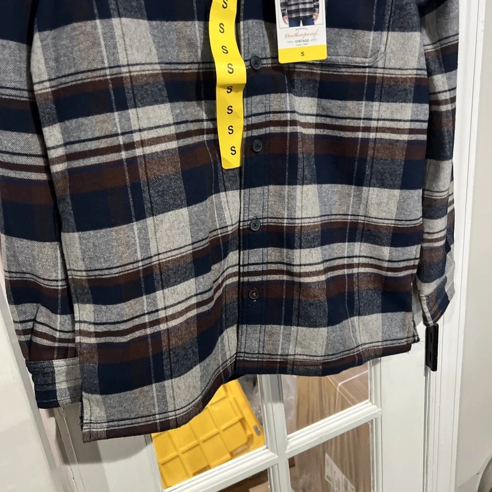 Original Weatherproof SMALL BROWN GRAY 60% Cotton NwT Flannel Jacket Shackleton - Picture 7 of 12